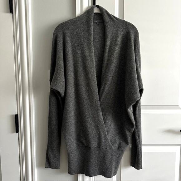 Vince. 100% Cashmere Wrap Front Long Sleeve Sweater Grey Medium - Picture 2 of 8